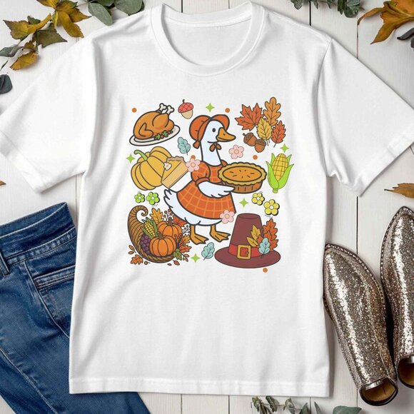 Thanksgiving Goose Graphic Tee Adorable  Goose Fall Autumn Thankful T-Shirt - Picture 2 of 4